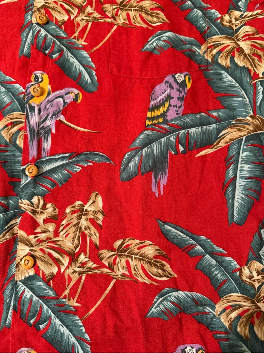 Paradise Found VTG Jungle Bird Hawaiian Shirt Floral Magnum PI Aloha Red Size M - Picture 3 of 9